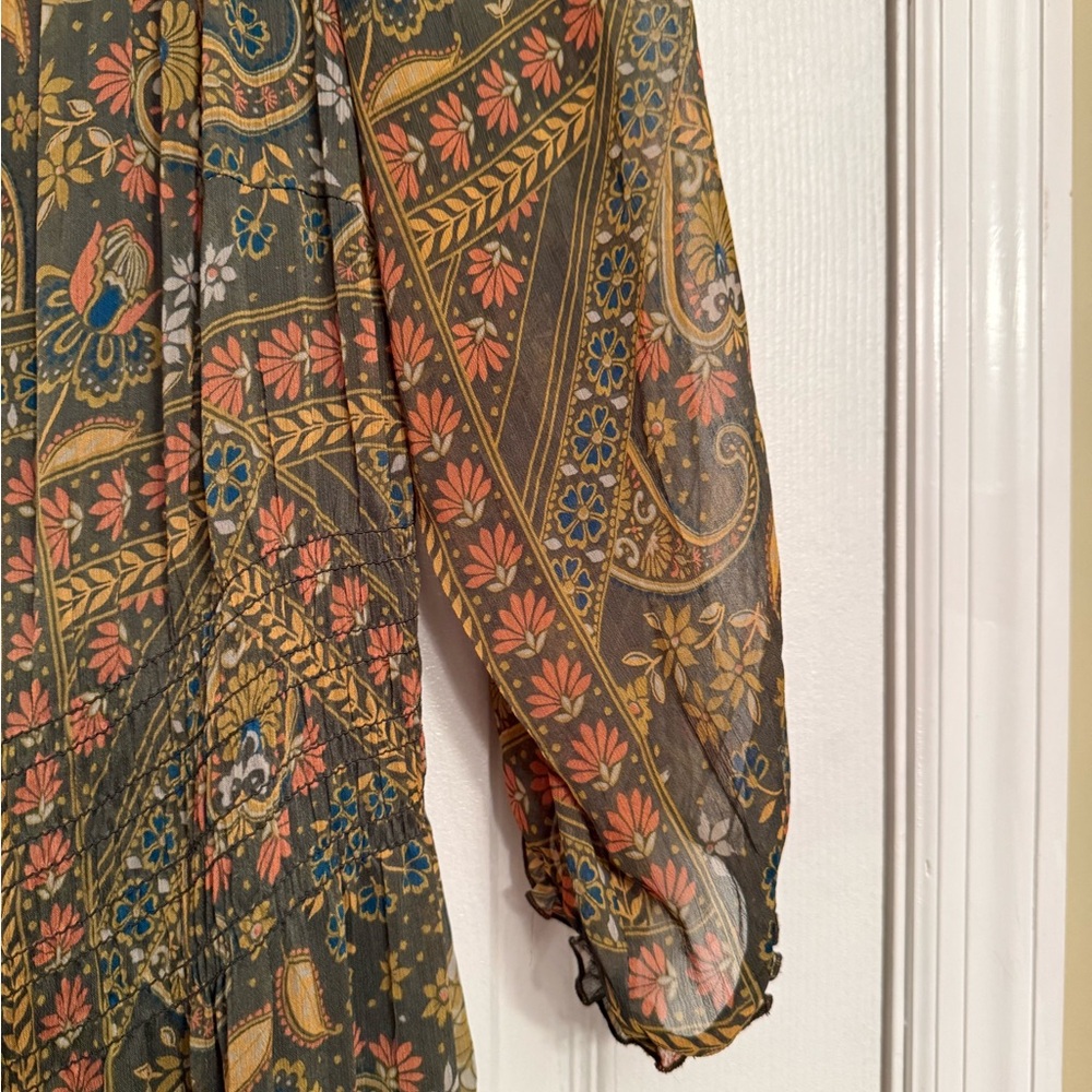 New Fig & Flower 2X olive boho floral green bohme Anthropologie maxi dress $168 - Picture 4 of 6